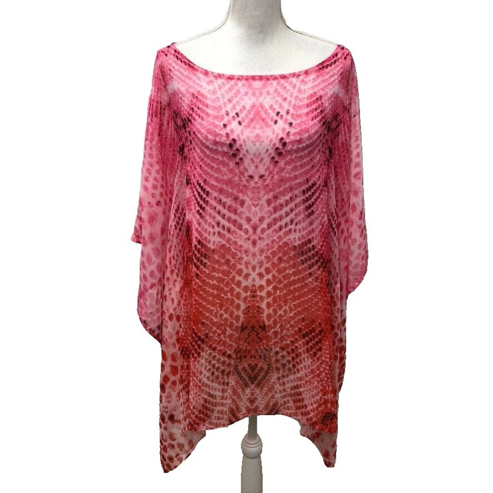 ASA Kaftans Chiffon Kimono Womens Medium‎ Snake Print Pink Lagenlook Elegant